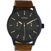 OOZOO Quarzuhr Oozoo Unisex Armbanduhr Timepieces Analog, Damen, Herrenuhr rund, extra groß (48mm), Lederarmband braun, Fashion von Oozoo