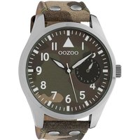 OOZOO Quarzuhr Oozoo Unisex Armbanduhr Timepieces Analog, Damen, Herrenuhr rund, extra groß (50mm) Lederarmband camouflage, grün von Oozoo
