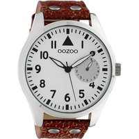 OOZOO Quarzuhr Oozoo Unisex Armbanduhr Timepieces Analog, Damen, Herrenuhr rund, extra groß (ca. 50mm) Lederarmband braun von Oozoo