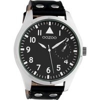 OOZOO Quarzuhr Oozoo Unisex Armbanduhr Timepieces Analog, Damen, Herrenuhr rund, extra groß (ca. 50mm) Lederarmband schwarz von Oozoo
