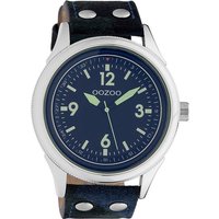 OOZOO Quarzuhr Oozoo Unisex Armbanduhr Timepieces Analog, Herren, Damenuhr rund, extra groß (48mm) Lederarmband blau camouflage von Oozoo