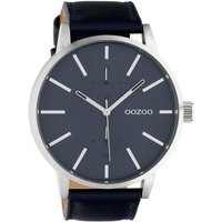 OOZOO Quarzuhr Oozoo Unisex Armbanduhr dunkelblau Analog, Damen, Herrenuhr rund, extra groß (ca 50mm) Lederarmband, FashionStyle von Oozoo