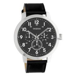 Oozoo Herrenuhr Chrono Look mit Lederband 45 MM Silberfarben/Schwarz C10506 von Oozoo