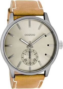 Oozoo Herrenuhr mit Lederband 45 MM Silber/Sand C9081 von Oozoo