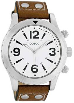 Oozoo Herrenuhr mit Nieten Lederband 45 MM Weiß/Braun C6111 von Oozoo