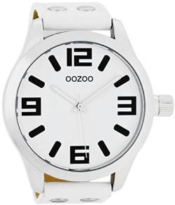 Oozoo XXL Armbanduhr Basic Line mit Lederband 52 MM Weiß/Weiß C1000 von Oozoo