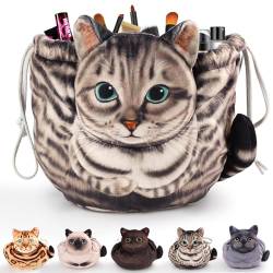 Katzen Kosmetiktasche Kordelzug,Schminktasche Groß,Tragbare Make up Organizer Tasche,Reise Aufbewahrungstasche,Geschenke FüR Katzenliebhaber von Openhahaha