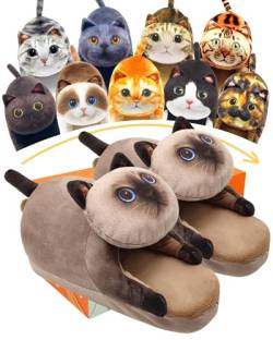 Lustige Hausschuhe Damen,Plüsch Katzen Hüttenschuhe,Winter Wärme Weiche Pantoffeln Herren,anti schweiß Kuschel Tiere Hausschlappen,Katzendesign Home Slipper,Weihnachts Geschenke Für Frauen/Mädchen von Openhahaha