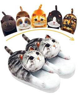 Lustige Hausschuhe Damen,Plüsch Katzen Hüttenschuhe,Winter Wärme Weiche Pantoffeln Herren,anti schweiß Kuschel Tiere Hausschlappen,Katzendesign Home Slipper,Weihnachts Geschenke Für Frauen/Mädchen von Openhahaha