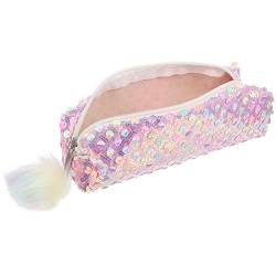 Operitacx Süßes Federmäppchen Make-up-pinselbeutel Federmäppchen Für Studenten Kleine Reißverschlusstasche Glitzerndes Federmäppchen Kosmetiktasche Etui Polyester Mädchen Tragbar Pailletten von Operitacx