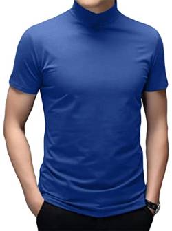 Herren T-Shirts Kurzarm Polo-Ausschnitt Basic Stehkragen Slim Fit Solid Tops Kurzärmelige Hemden Hellblau, L von Ophestin