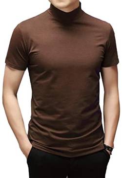 Herren T-Shirts Kurzarm Polo-Ausschnitt Basic Stehkragen Slim Fit Solid Tops Kurzärmelige Hemden Kaffeebraun, L von Ophestin