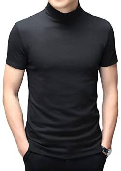 Herren T-Shirts Kurzarm Polo-Ausschnitt Basic Stehkragen Slim Fit Solid Tops Kurzärmelige Hemden Schwarz, L von Ophestin