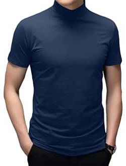 Herren T-Shirts Kurzarm Polo-Ausschnitt Basic Stehkragen Slim Fit Solid Tops Kurzärmelige Hemden Schwarzblau, XL von Ophestin