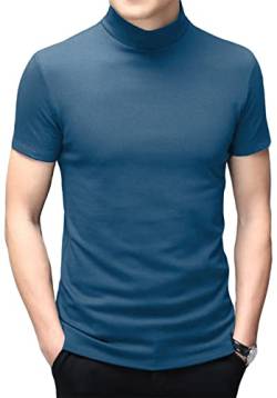 Herren T-Shirts Kurzarm Polo-Ausschnitt Basic Stehkragen Slim Fit Solid Tops Kurzärmelige Hemden Seeblau, S von Ophestin