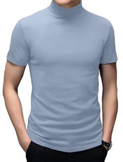 Herren T-Shirts Kurzarm Polo-Ausschnitt Basic Stehkragen Slim Fit Solid Tops Kurzärmelige Hemden Staubiges Blau, M von Ophestin