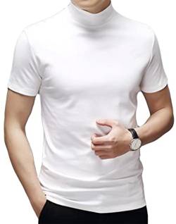 Herren T-Shirts Kurzarm Polo-Ausschnitt Basic Stehkragen Slim Fit Solid Tops Kurzärmelige Hemden Weiß, L von Ophestin