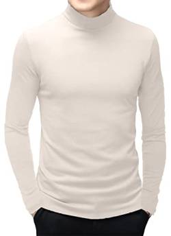 Herren T-Shirts Kurzarm Polo-Ausschnitt Basic Stehkragen Slim Fit Solid Tops Langärmeliges Hemden Beige, L von Ophestin