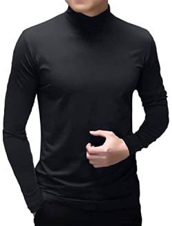 Herren T-Shirts Kurzarm Polo-Ausschnitt Basic Stehkragen Slim Fit Solid Tops Langärmeliges Hemden Schwarz, M von Ophestin