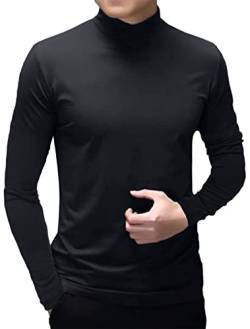 Herren T-Shirts Kurzarm Polo-Ausschnitt Basic Stehkragen Slim Fit Solid Tops Langärmeliges Hemden Schwarz, S von Ophestin