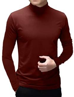 Herren T-Shirts Kurzarm Polo-Ausschnitt Basic Stehkragen Slim Fit Solid Tops Langärmeliges Hemden Weinrot, XL von Ophestin