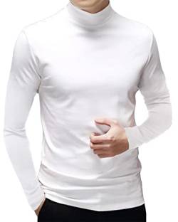 Herren T-Shirts Kurzarm Polo-Ausschnitt Basic Stehkragen Slim Fit Solid Tops Langärmeliges Hemden Weiß, XL von Ophestin