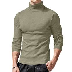 Ophestin Herren Basic Rollkragen Top Pullover Slim Fit Langarm Pullover Rollkragen Shirt Casual Bluse Sweatshirts, Khaki, M von Ophestin