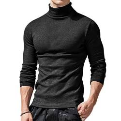 Ophestin Herren Basic Rollkragen Top Pullover Slim Fit Langarm Pullover Rollkragen Shirt Casual Bluse Sweatshirts, Schwarz, S von Ophestin