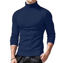 Ophestin Herren Basic Rollkragen Top Pullover Slim Fit Langarm Pullover Rollkragen Shirt Casual Bluse Sweatshirts, blau, S von Ophestin