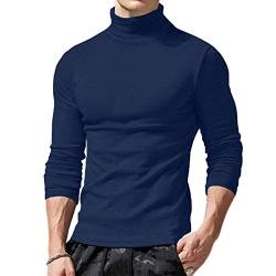 Ophestin Herren Basic Rollkragen Top Pullover Slim Fit Langarm Pullover Rollkragen Shirt Casual Bluse Sweatshirts, blau, XL von Ophestin