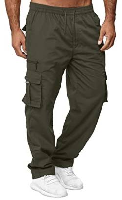 Ophestin Herren Cargohose aus Baumwolle mit 7 Taschen Cargo Chino Lange Regular Fit Cargo Hose Baumwollhose Freizeithose Armeegrün, 4XL von Ophestin