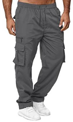 Ophestin Herren Cargohose aus Baumwolle mit 7 Taschen Cargo Chino Lange Regular Fit Cargo Hose Baumwollhose Freizeithose Grau, 3XL von Ophestin