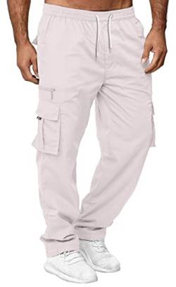 Ophestin Herren Cargohose aus Baumwolle mit 7 Taschen Cargo Chino Lange Regular Fit Cargo Hose Baumwollhose Freizeithose Weiß, 3XL von Ophestin