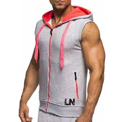 Ophestin Herren Casual ärmellose Hoodies Zip Up Sweatshirt Mode Kordelzug Kontrast Farbe Kapuze Tank Top mit Taschen Hellgrau XL von Ophestin