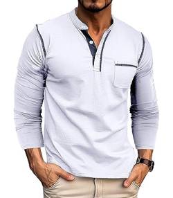 Ophestin Herren Henley Shirt Langarm T Shirt Casual Mode Shirt Knöpfe Tee Top Weiß 2XL von Ophestin