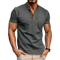 Ophestin Herren Henley Shirts Kurzarm T Shirt Casual Fashion Shirt Knöpfe Tee Top Grau 2XL von Ophestin