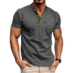 Ophestin Herren Henley Shirts Kurzarm T Shirt Casual Fashion Shirt Knöpfe Tee Top Grau 3XL von Ophestin