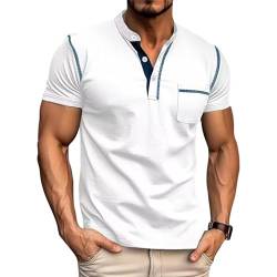 Ophestin Herren Henley Shirts Kurzarm T Shirt Casual Fashion Shirt Knöpfe Tee Top Weiß XL von Ophestin