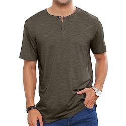 Ophestin Herren Henley Shirts Kurzarm T-Shirts Männer Freizeithemd Vintage Regular Fit Baumwolle Plain Button Tee Tops Grün L von Ophestin