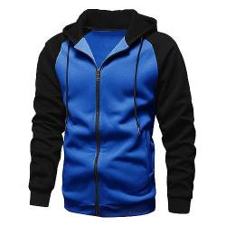 Ophestin Herren Kapuzenpullover Zip Up Langarm Fleece Sweatshirts Pullover Hoodies Jacke Kontrast Farbe Top mit Kanga Tasche Blau 2XL von Ophestin