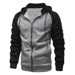 Ophestin Herren Kapuzenpullover Zip Up Langarm Fleece Sweatshirts Pullover Hoodies Jacke Kontrast Farbe Top mit Kanga Tasche Dunkelgrau 2XL von Ophestin