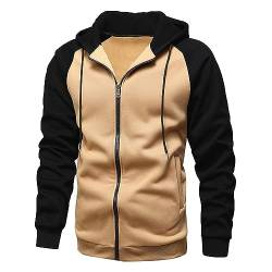 Ophestin Herren Kapuzenpullover Zip Up Langarm Fleece Sweatshirts Pullover Hoodies Jacke Kontrast Farbe Top mit Kanga Tasche Khaki XL von Ophestin