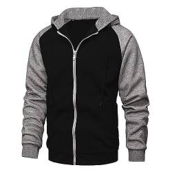 Ophestin Herren Kapuzenpullover Zip Up Langarm Fleece Sweatshirts Pullover Hoodies Jacke Kontrast Farbe Top mit Kanga Tasche Schwarz 2XL von Ophestin