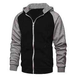 Ophestin Herren Kapuzenpullover Zip Up Langarm Fleece Sweatshirts Pullover Hoodies Jacke Kontrast Farbe Top mit Kanga Tasche Schwarz 3XL von Ophestin