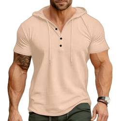 Ophestin Herren Kurzarm Kapuzenpulli Lässige T Shirts Mode Sportliche Hoodies Knopf Sweatshirt Khaki 2XL von Ophestin