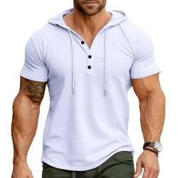 Ophestin Herren Kurzarm Kapuzenpulli Lässige T Shirts Mode Sportliche Hoodies Knopf Sweatshirt Weiß 3XL von Ophestin