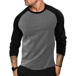 Ophestin Herren Langarm T Shirt Basic Baumwolle Henley Shirts Casual Mode Rundhals Shirts Tops für Männer Dunkelgrau L von Ophestin