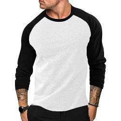 Ophestin Herren Langarm T Shirt Basic Baumwolle Henley Shirts Casual Mode Rundhals Shirts Tops für Männer Weiß 2XL von Ophestin