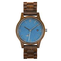 Opis UR-U1: Unisex (Damen/Herren) Retro Holz Armbanduhr aus Schwarzem Sandelholz mit einzigartigem, geprägten Ziffernblatt in Blau mit silbernen Metallelementen (Blau-Silber) von Opis Technology