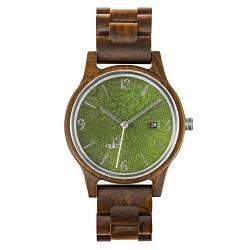 Opis UR-U1: Unisex (Damen/Herren) Retro Holz Armbanduhr aus Schwarzem Sandelholz mit einzigartigem, geprägten Ziffernblatt in Grün mit silbernen Metallelementen (Grün-Silber) von Opis Technology